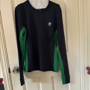 Women's Navy Blue and Green Long Sleeve Top Wimbledon